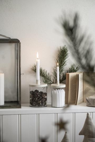 Ib Laursen Kerzenhalter Glas für dünne Kerzen creme Kerzen