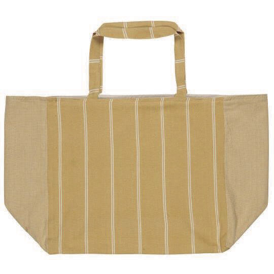 IB Laursen Tasche reversibel mustard mit weissen Streifen & Muster leinenfärbig innen