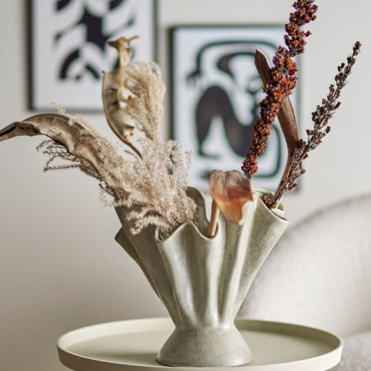 Bloomingville Vase *Plier* grau, Steingut Blumen
