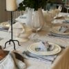Leinen-Servietten im 2er-Set, beige Stripe Vintage grün Tafel